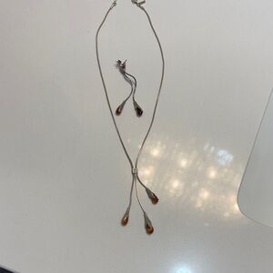 Elegant Silver 725 and Amber Necklace Set